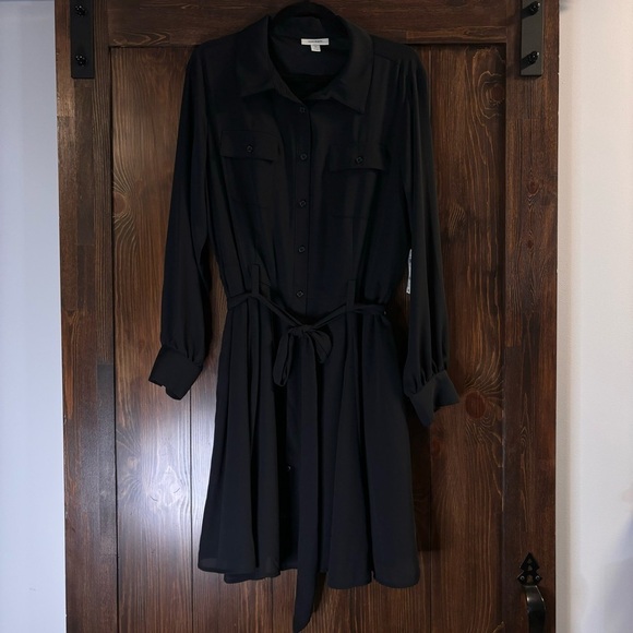 On 34th Plus Size Long-Sleeve Belted Black Shirtdress NWT - Picture 8 of 12